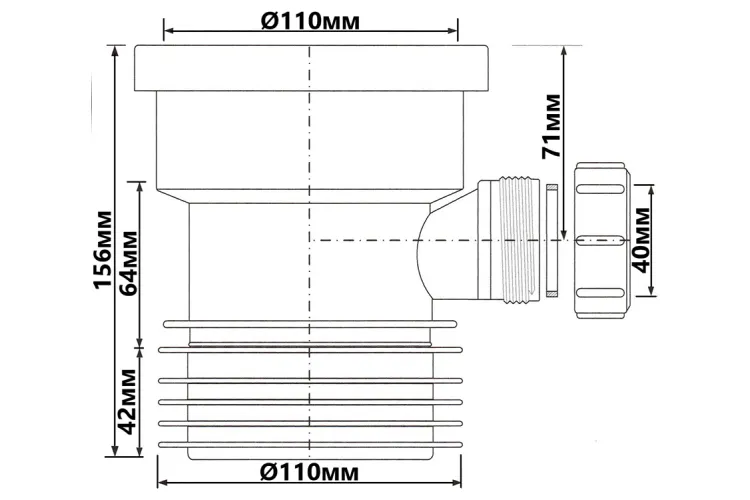 Патрубок з'єднувальний 110 мм з виводом 40мм DC1-BL-BO  зображення 2