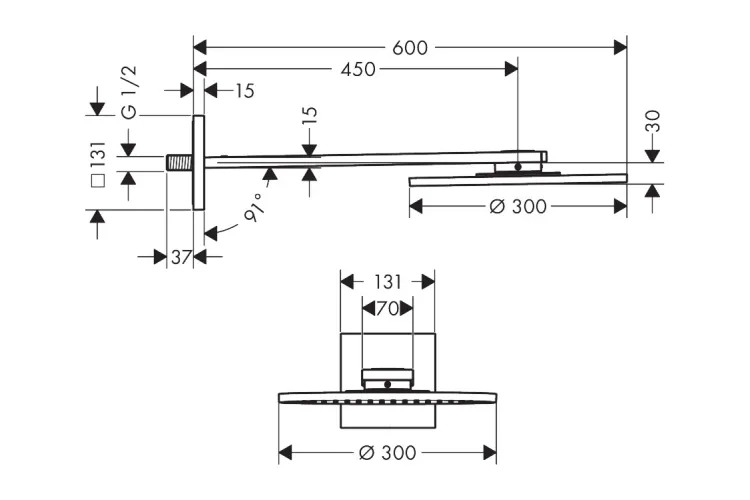 Верхній душ Axor 300 1jet P з тримачем, Brushed Black Chrome  (35300340) зображення 2