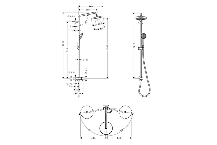 Душова система Croma Air 220 1jet Showerpipe Reno 400м без змішувача, хром (27224000) зображення 2