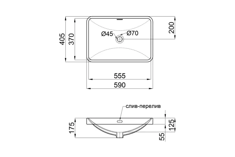 JAY Умивальник врізний на стільницю прямокутний 590x400 мм White зображення 3