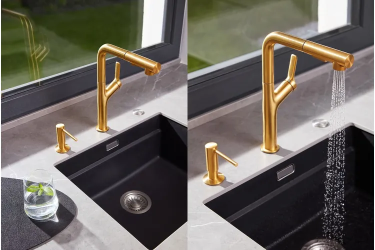 Змішувач для мийки настільн. з витяжн. душем INOX DUERO DESIGN GOLD 6623-220-31 image 3