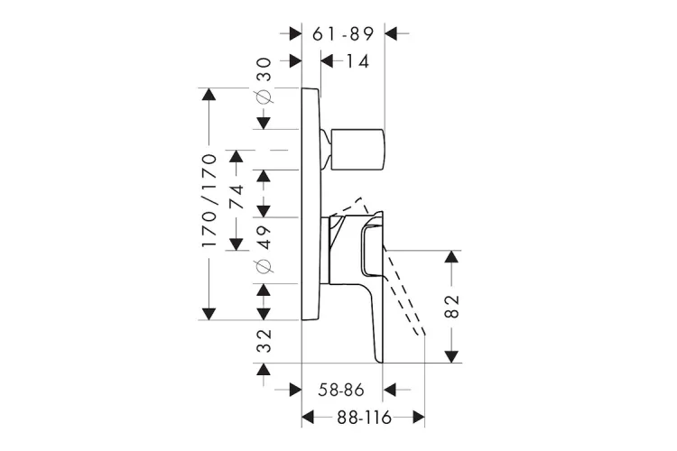 Змішувач Axor Citterio E прихованого монтажу ванна/душ, Polished Black Chrome 36455330 image 2