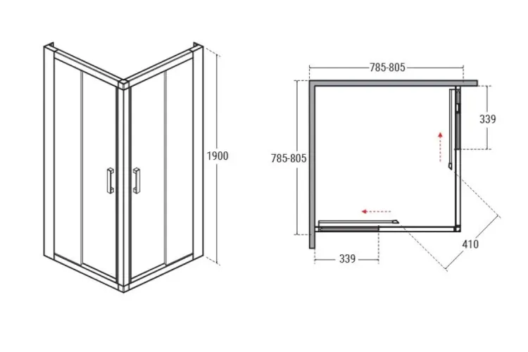 Кабіна квадратна MODERN 90x90x190 універсальна: скло прозоре, профіль хромований зображення 4