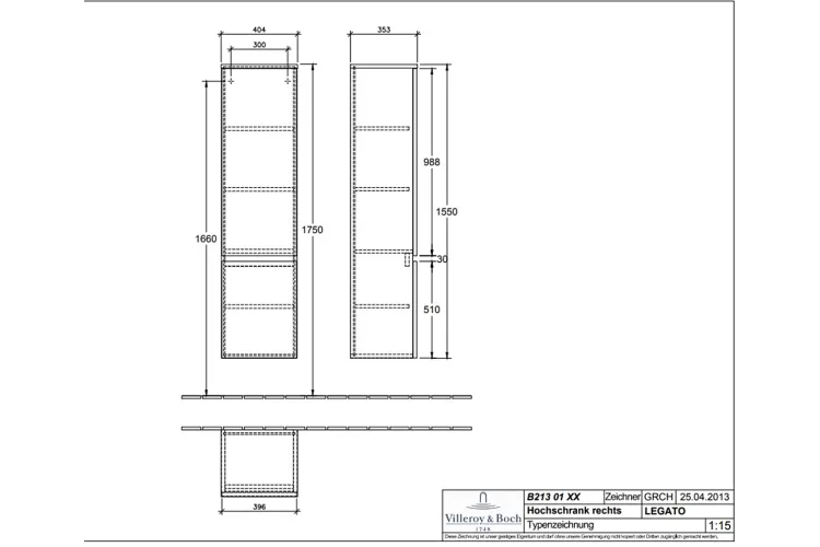 LEGATO Пенал 400x1550x350 Glossy White, петлі праворуч (B21301DH) зображення 3