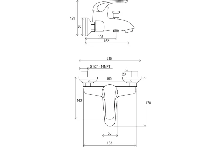 Змішувач для ванни Rosa RS 022.00/150 X070011 зображення 2