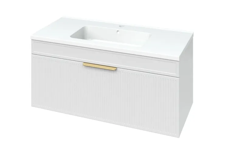 Тумба АДЕЛЬ біла з умивальником РОДЕО 100 підвісна (ручка золото) image 1