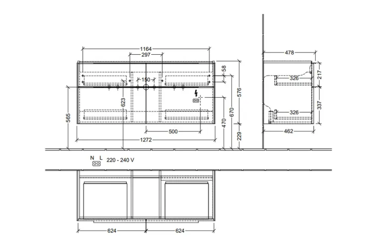 SUBWAY 3.0 Тумба під умивальник 1272x576x478 мм, Volcano Black (C602L1VL) зображення 7