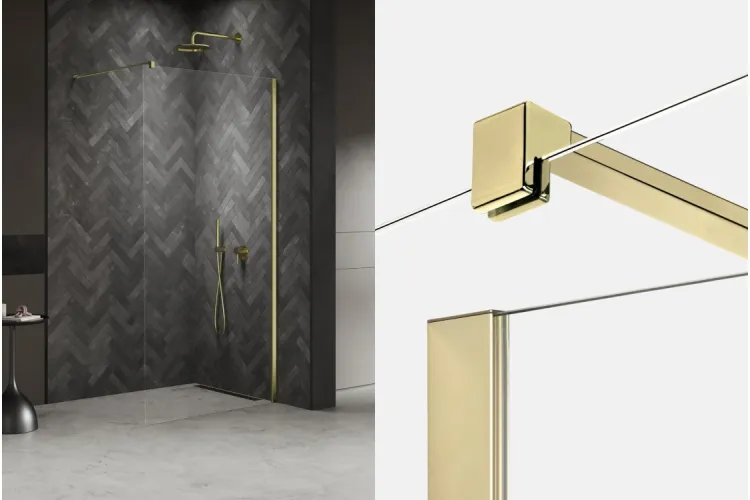 Душова кабіна walk in NESTA LIGHT GOLD 120x200 скло clear ACTIVE SHIELD 8мм image 1