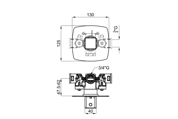 LOUNGE Змішувач для ванни з термостатом прихованого монтажу 3/4": пропускна здатність при 3 бар - 60 л/хв, колір - хром (100093579) image 2