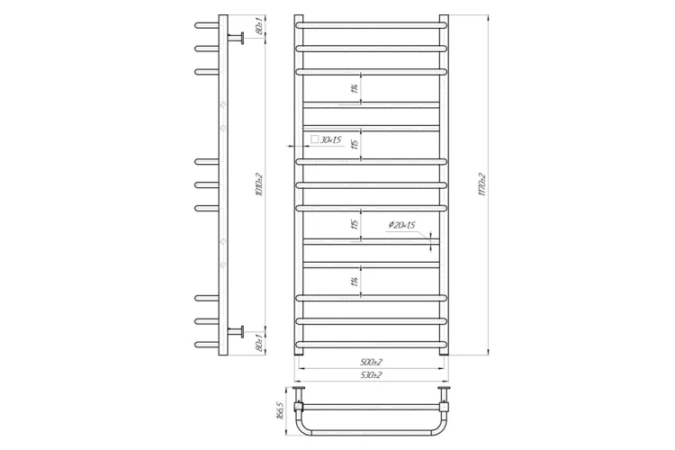 Рушникосушка INOX Преміум Класік 1170х540/500 зображення 4