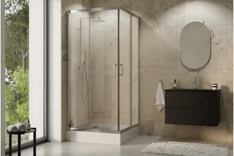Кабіна квадратна MODERN 90x90x190 універсальна: скло прозоре, профіль хромований зображення 2