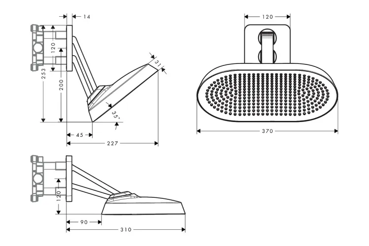Верхній душ Axor ShowerSphere 370х220 2jet EcoSmart з регульованим кронштейном, Brushed Nickel (39746820) зображення 2