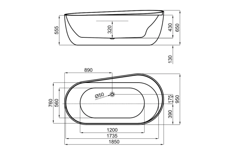 LIEM CUSTOM, Ванна акрилова 180х95 окремостояча, almond  (700034527) зображення 3
