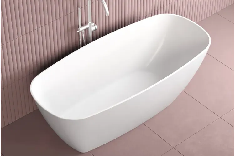 Ванна вільностояча з литого мармуру EUREKA 180х82 Gelcoat біла глянцева з сифоном клік-клак  image 2