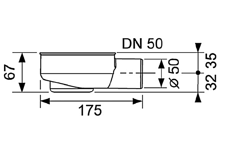 Cифон Drainline 0.8 л/сек.: горизонтальний відвід DN50 TECE (650000) зображення 2