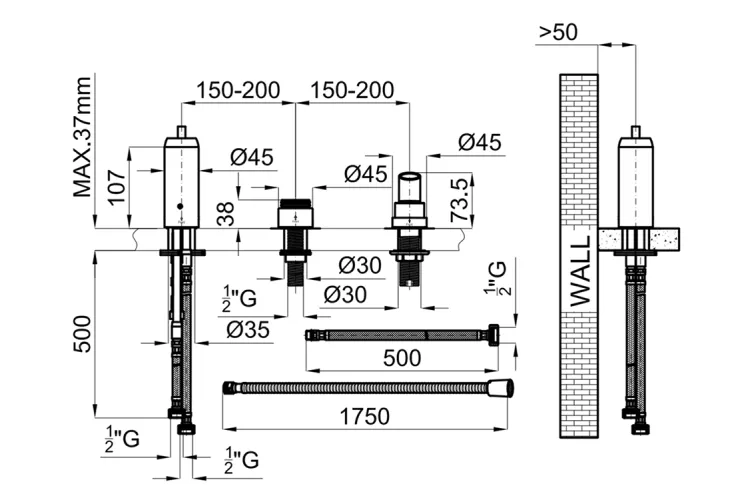 PROJECT LINE, Внутрішня частина змішувача для ванни на борт, gold (100284661)  зображення 2