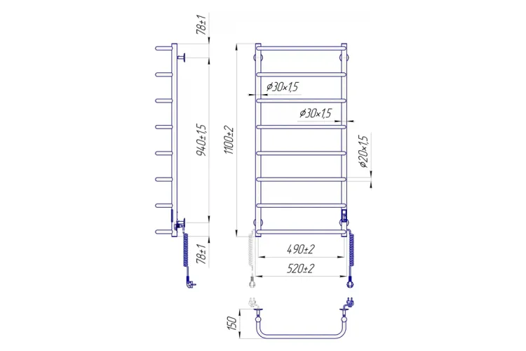 Рушникосушка ЕЛЕКТРИЧНА Стандарт HP-I 1090х520 TR image 2