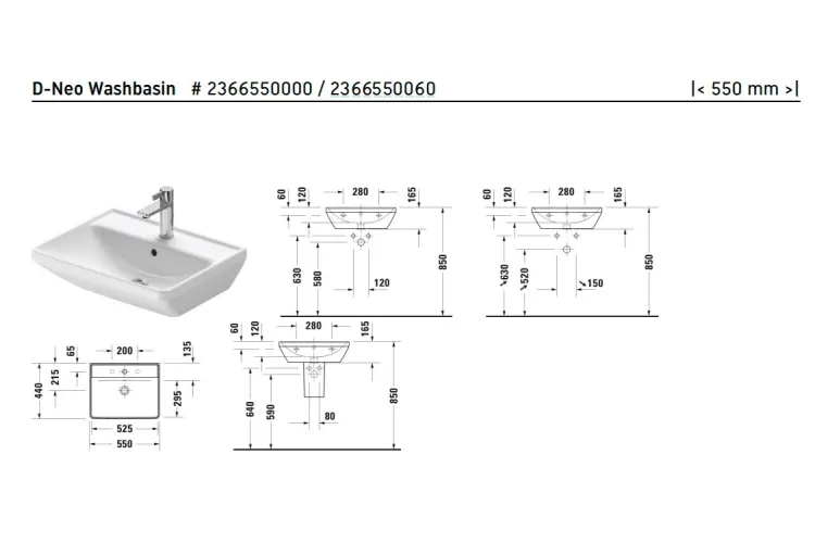 D-NEO Умивальник 55х44 см з переливом (2366550000) image 5