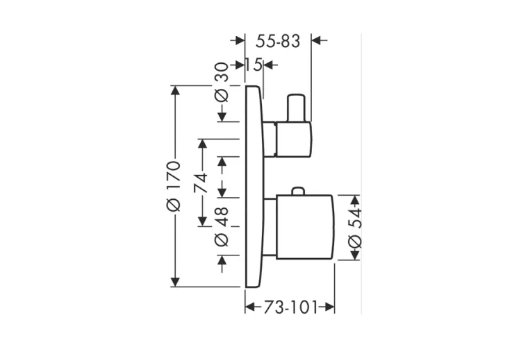 Термостат для 2-х споживачів Axor Uno, Brushed Nickel 38720820 зображення 2