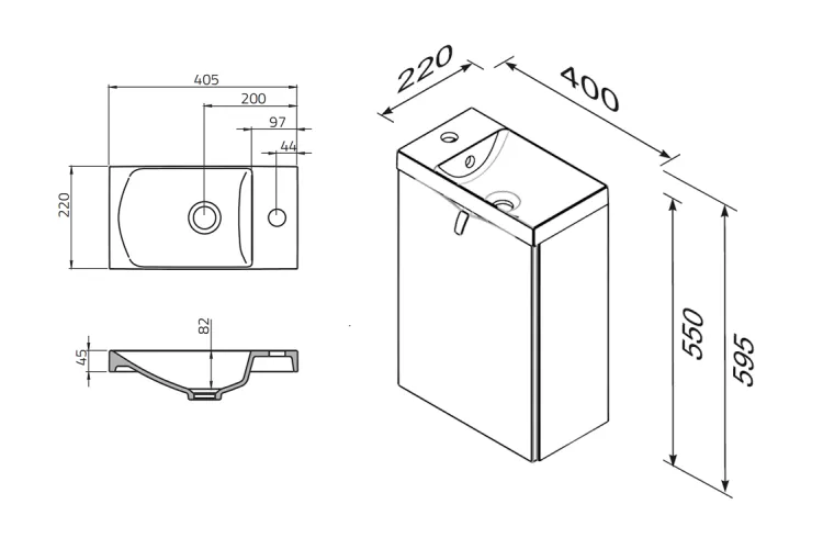 Тумба з умивальником SIENA 40 см, одна дверка, білий глянець, 189225 image 2