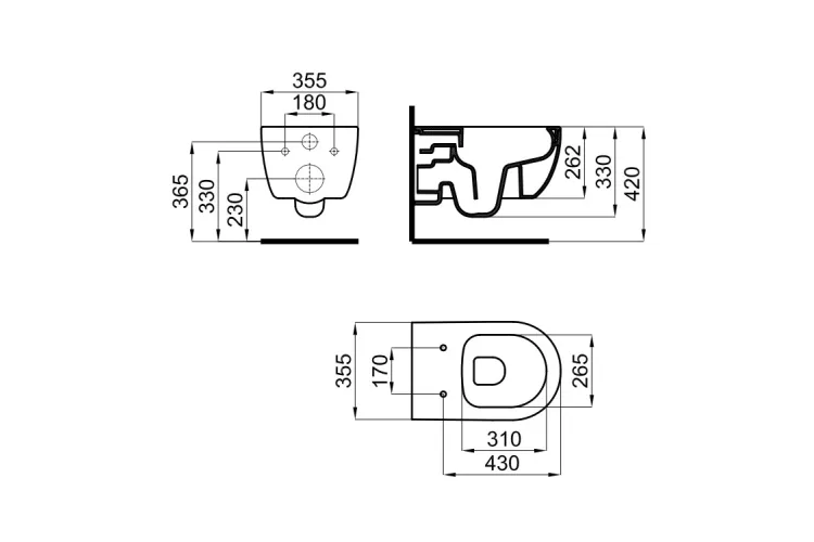 SET ACRO COMPACT Унітаз підвісний 54 см (100280847) + Сидіння для унітазу Soft-Close (100281158), чорний (100282269) зображення 2