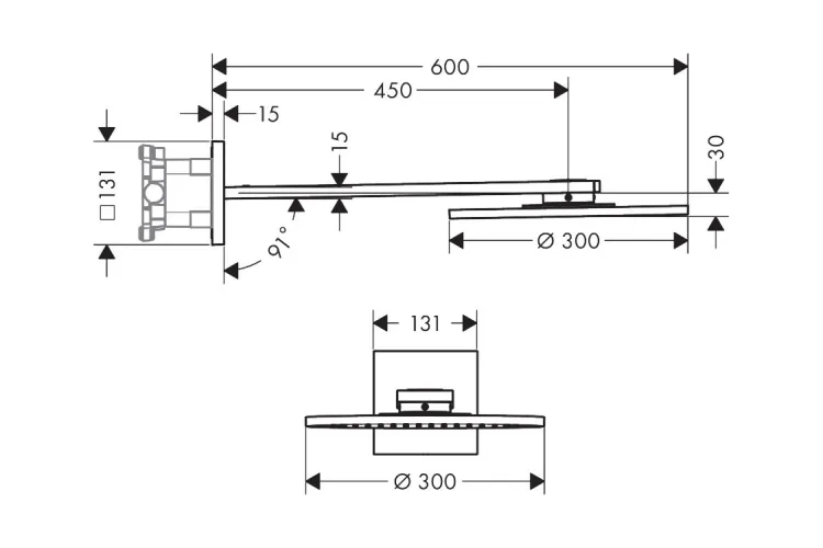 Верхній душ Axor 300 2jet P з тримачем, Matt Black (35303670) image 7