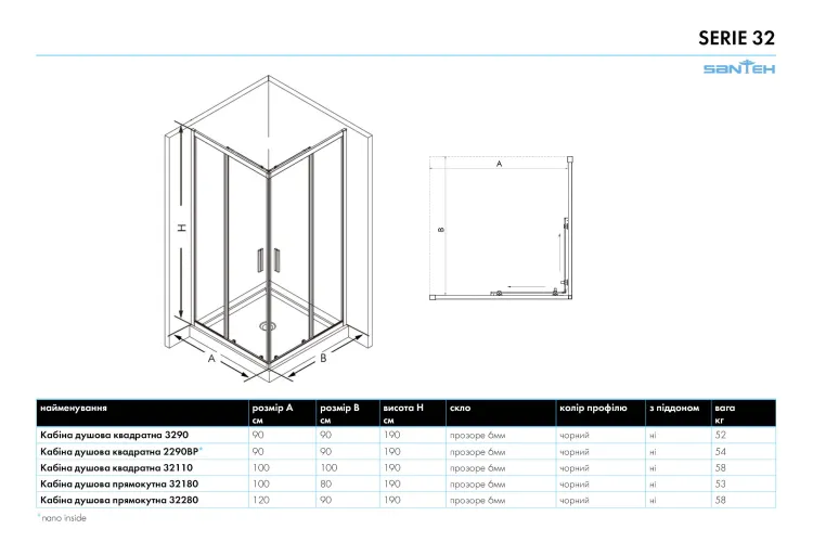 Кабіна душова прямокутна 32180 100х80х190 без піддона скло прозоре 6мм, профіль алюмінієвий чорний image 3