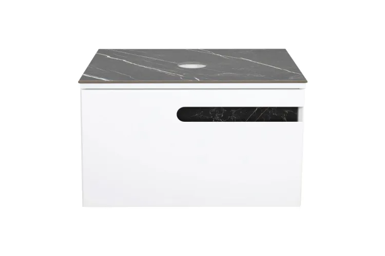 Тумба ОСТІН зі стільницею керамограніт Namibia Black 70 см (консольна) , білий мат, без умивалальника image 3