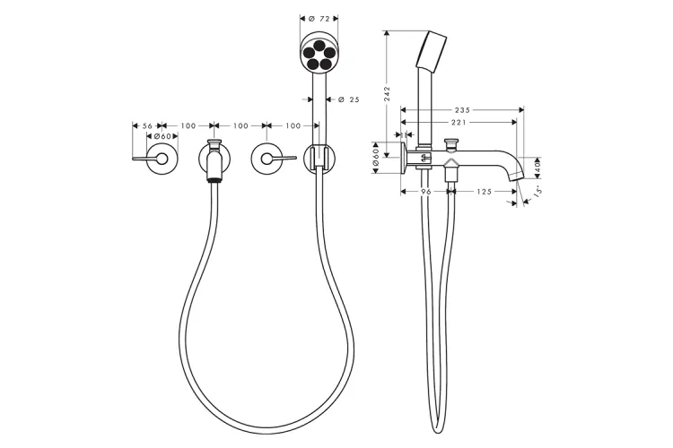 Змішувач AXOR One для ванни врізний зі стіни на 3 отвори. Brushed Black Chrome (48444340) image 2