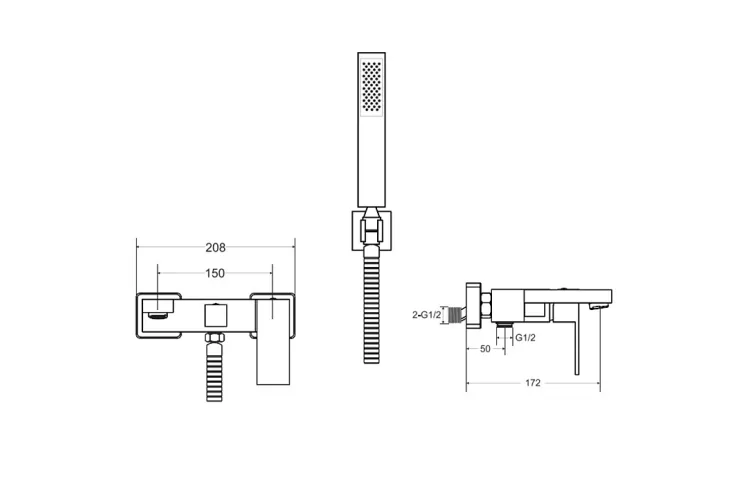 Змішувач до ванни MODERN/VARIUM чорний матовий (до стіни) image 2