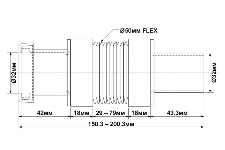 Труба розтяжна 32х32мм (L-150,3-200,3) MFLEX-32PF image 2