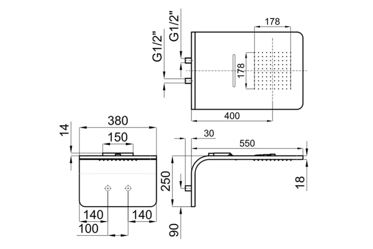 LOUNGE, Верхній душ з функціями: дощ + каскад, підключення 1/2", , copper (100181041) зображення 6