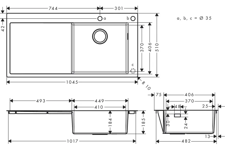 Кухонна мийка S717-F450 на стільницю 2х35d 1045х510 полиця ліворуч Stainless Steel (43307800) image 3