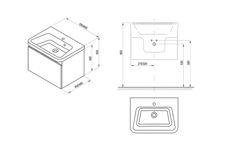 Тумба з умивальником 65х45х45 см, 10°, біла, SD-10, (X000000736 + XJI01165000) image 3