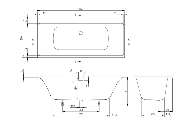 SUBWAY 3.0 Duo Ванна 1800x800 з ніжками та сифоном Quaryl (UBQ180SBW2DV-RW) image 4