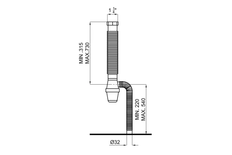 Сифон із гнучким підключенням для підлогового умивальника, вихід у підлогу, white (100136669) зображення 2