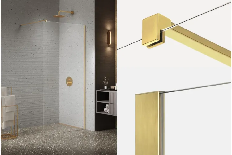 Душ. кабіна walk in NESTA GOLD BRUSHED 110x200 скло clear glass ACTIVE SHIELD 8mm image 1