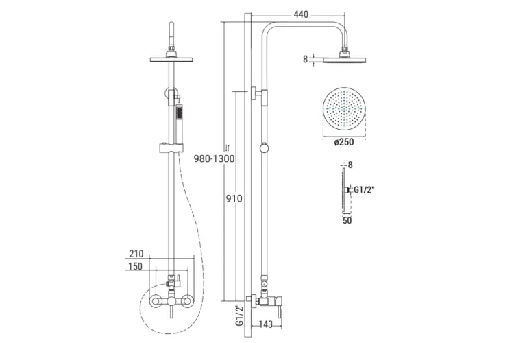 Душова система зовнішнього монтажу DECCO/ILLUSION (графіт) зображення 2