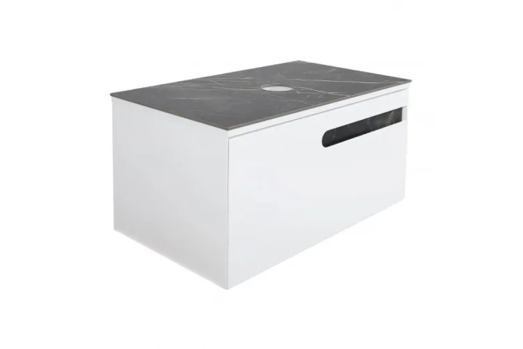 Тумба ОСТІН зі стіл. керамограніт Namibia Black 80 см (конс.) , білий мат, без умивал. image 1