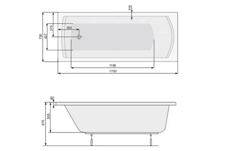 Ванна акрилова Roca Linea 170х75 з ніжками (A24T042000) image 2