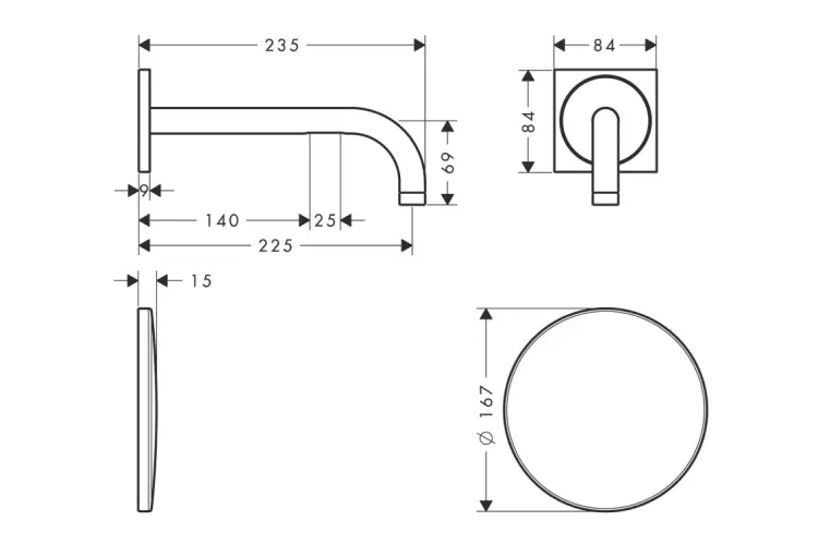 Змішувач AXOR Uno 225 для умивальника зі стіни електронний 230V, Brushed Brass 38120950 image 2