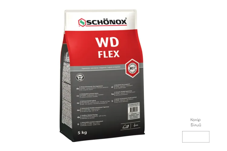 Затирка цементна еластична Schonox WD Flex, Біла 5 кг зображення 1