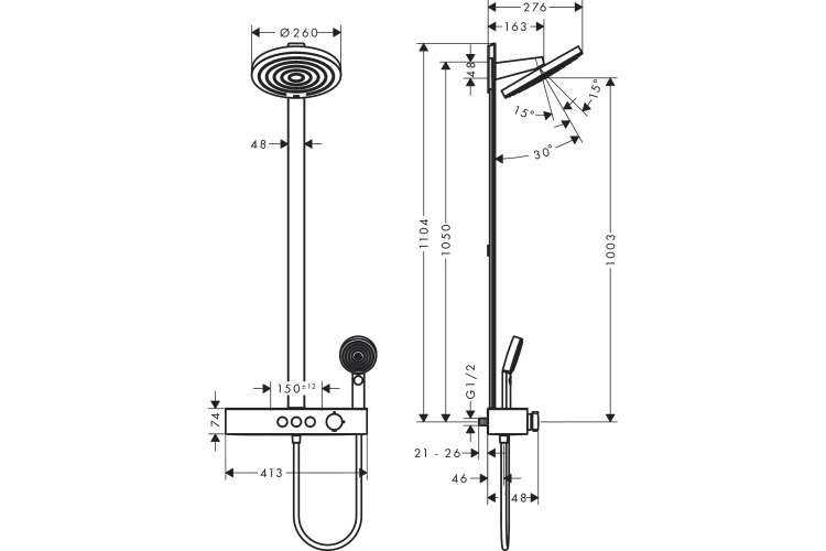Душова система Pulsify S Showerpipe 260 2jet 400 Matt White (24240700) зображення 2