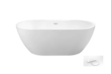 Ванна акрилова вільностояча NAVIA 160х80 з сифоном клік-клак та декоративною накладкою в білому кольорі