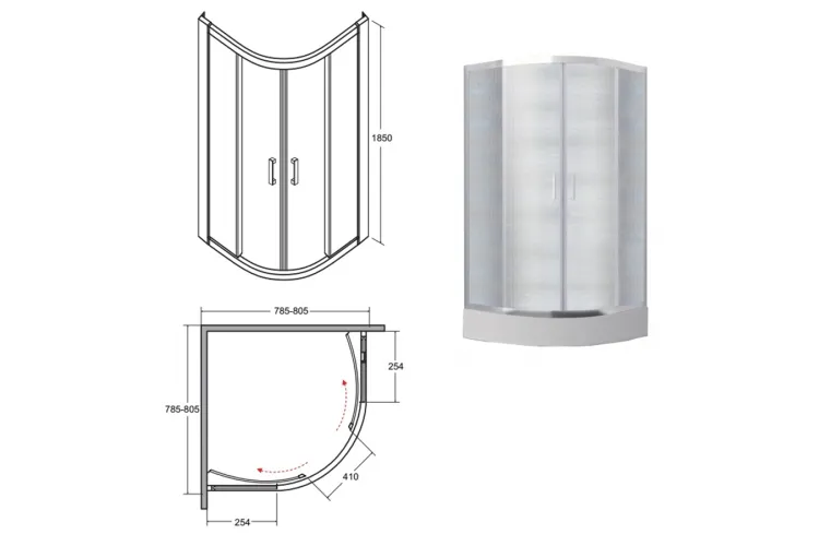 Кабіна півкругла MODERN 80x80x185 універсальна: скло mrozone, профіль хромований image 2