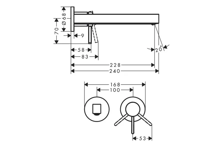 Змішувач Finoris 225 для умивальника зі стіни Chrome (76050000) image 3