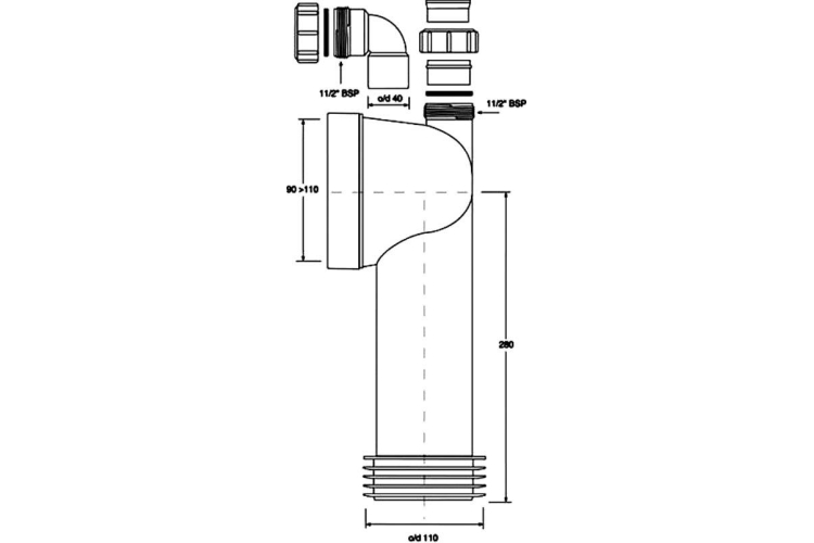 Коліно-підключення до WC довге 275мм під кутом 90 / вихід 40 мм WC-CON8D image 2