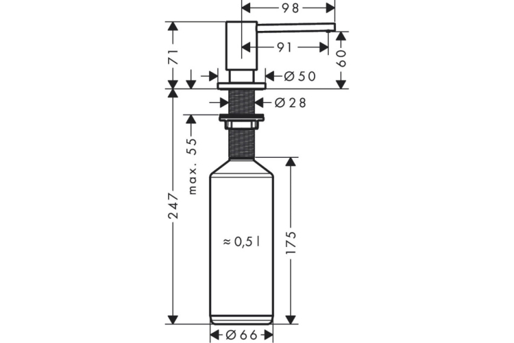 Дозатор кухонний A41 для миючого засобу 500 ml врізний Matt Black (40438670) image 3