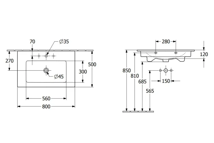 VENTICELLO Умивальник меблевий 800x500 мм б/о з переливом (41048JR1) CeramicPlus image 5