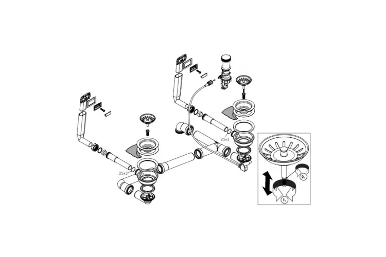 Сифон D15-12 Automatic з переливом, для мийки зі сталі на дві чаші Select (43942800) Stainless Steel image 2